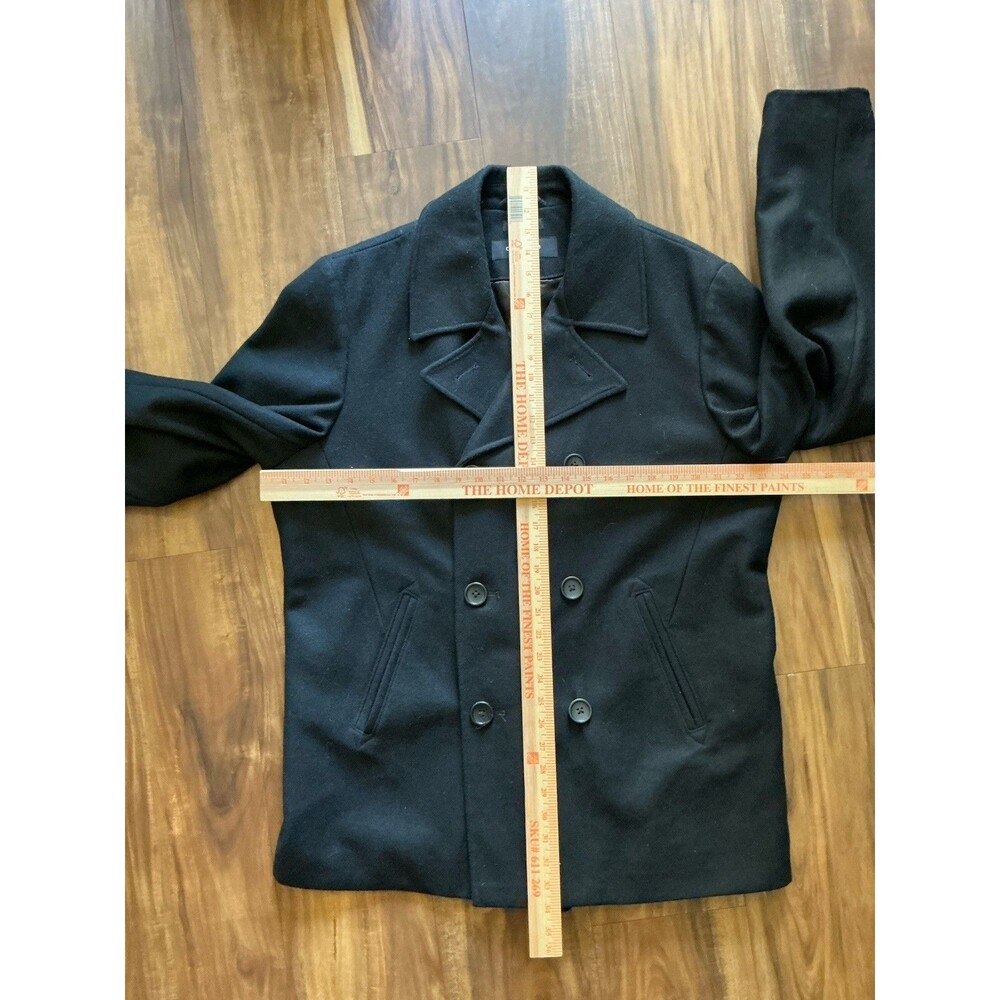 Claiborne Men's Large Peacoat Wool Blend Double Breasted Dress Jacket  Black EUC - Picture 9 of 11